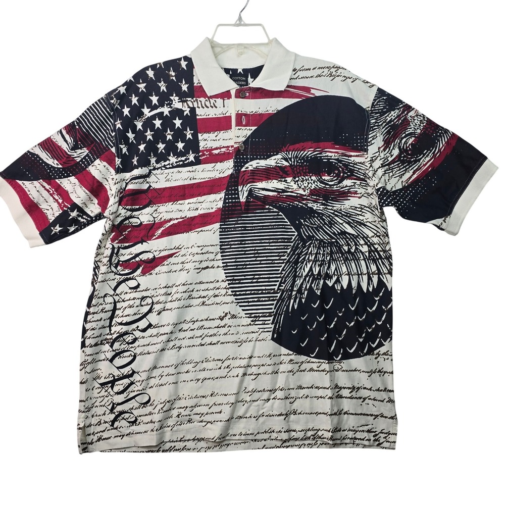 Cotton Traders Sport Mens Large Patriotic American Flag Eagle Constitution Polo